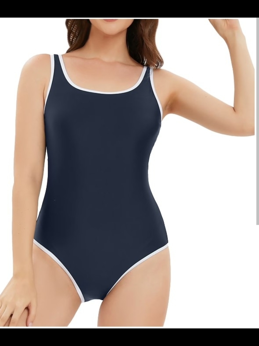 Classic Navy One-Piece Swimsuit with Contrast Trim
